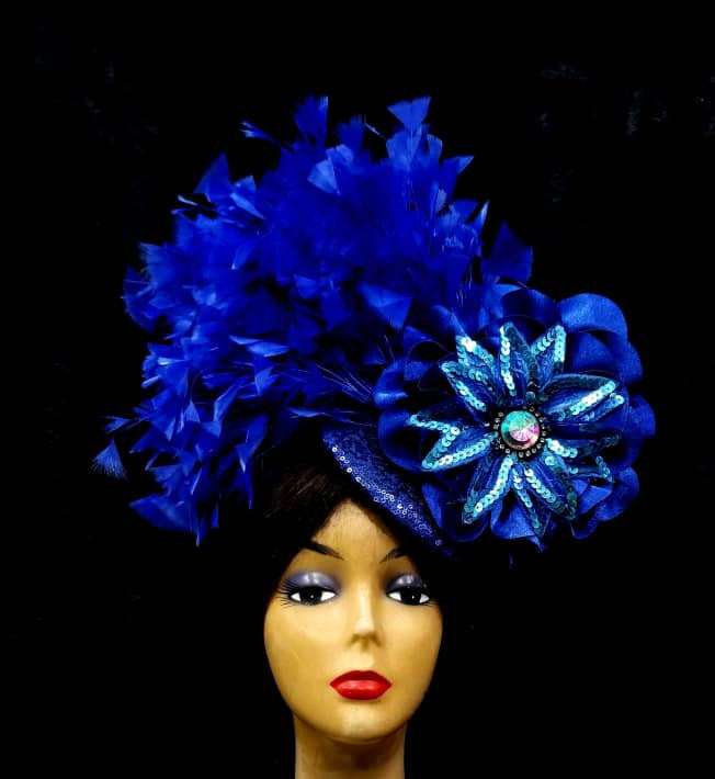 Queen Bridgett Head-piece/Fascinator in Blue