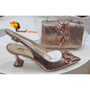Queen Lizbeth Women's Luxury Italian Shoe & Purse Set With Gemstone
