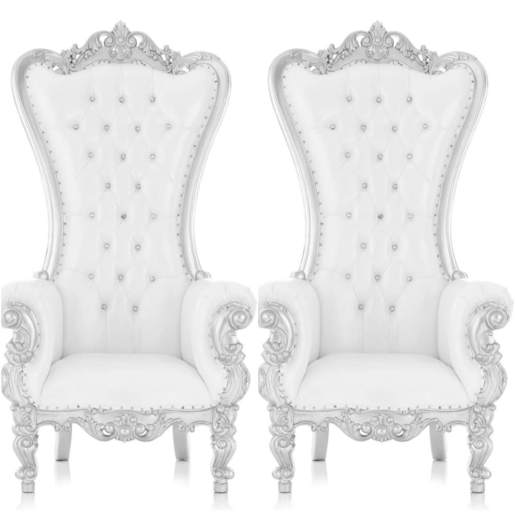 Amari White/Silver Victorian Throne Chairs Set