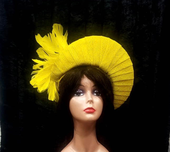 Queen Elizabeth Head-piece/Fascinator in Yellow