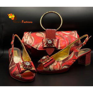Queen Navaeh Women's Italian Luxury Shoe and Bag Set with Gemstones