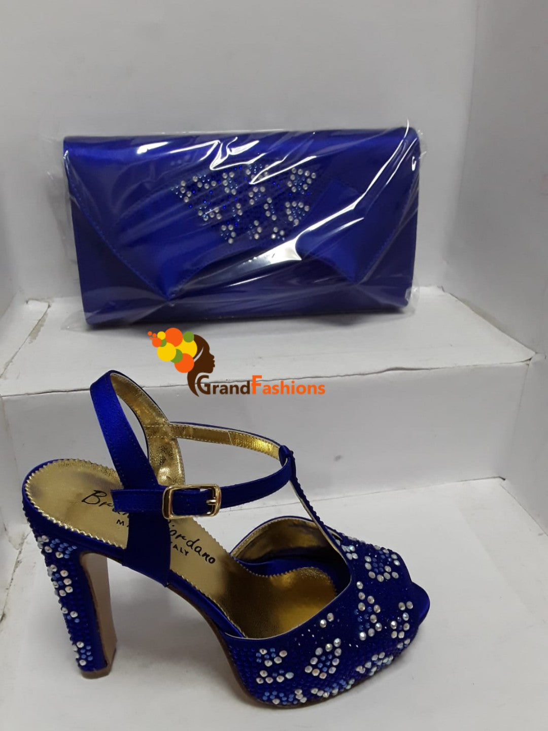 Queen Ashabi Women's Italian Luxury Shoe and Bag Set with Rhinestone