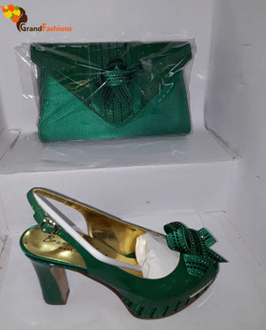 Queen Syria Women's Italian Luxury Shoe and Bag Set with Rhinestone