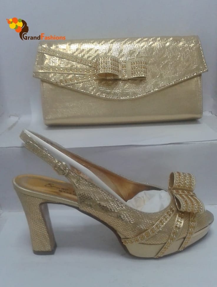 Queen Nene Women's Italian Luxury Shoe and Bag Set with Rhinestone