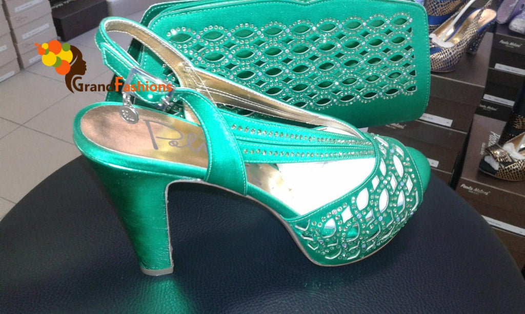 Queen Aliya Women's Italian Luxury Shoe and Bag Set with Rhinestone