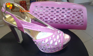 Queen Aliya Women's Italian Luxury Shoe and Bag Set with Rhinestone