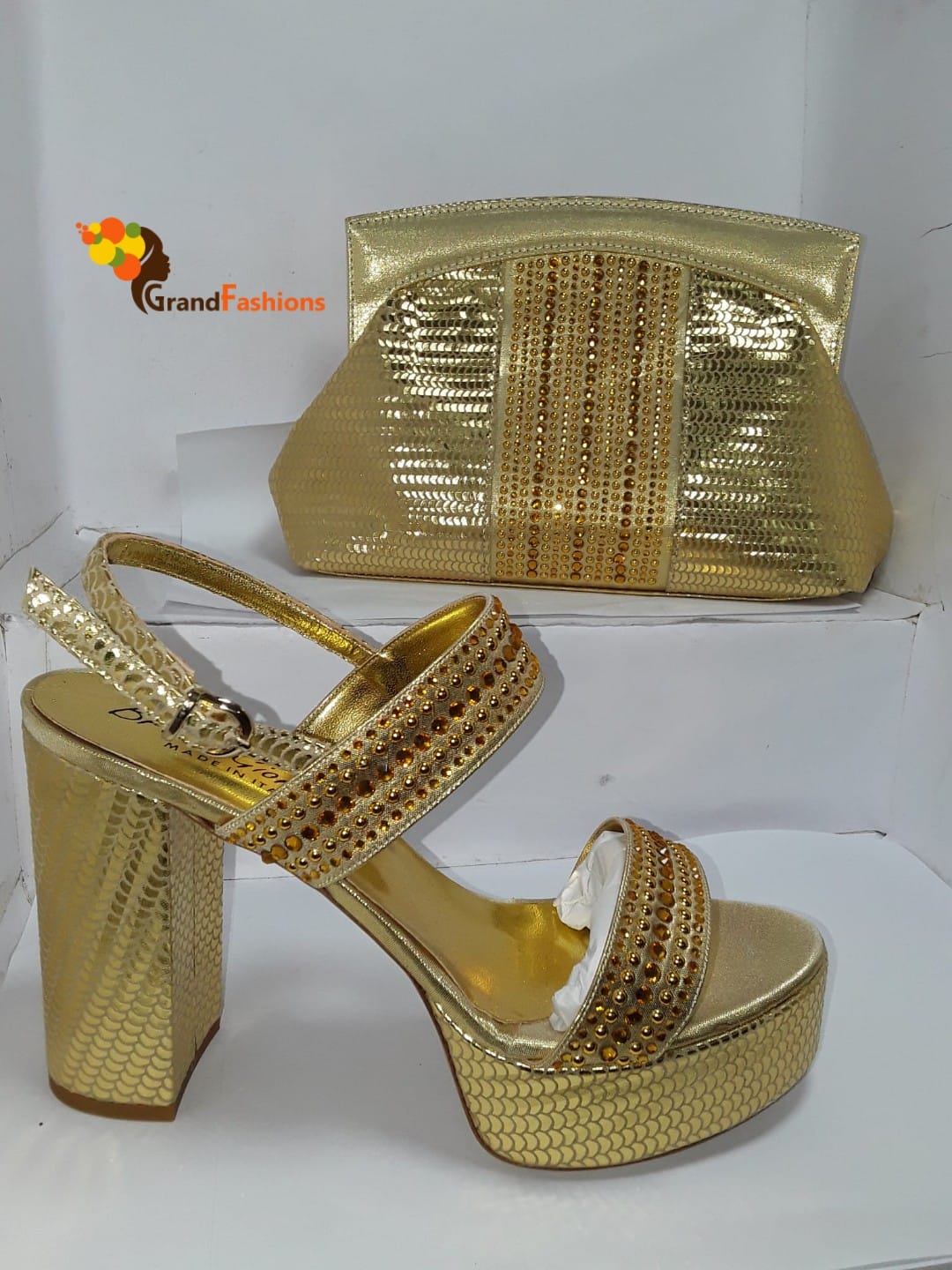 Queen Zasha Women's Italian Luxury Shoe and Bag Set with Rhinestone
