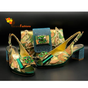 Queen Makayla Women's Italian Luxury Shoe and Bag Set with Gemstones