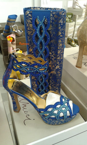 Queen Nia Women's Italian Luxury Shoe and Bag Set with Rhinestones