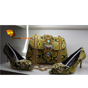 Queen Maggie Women's Italian Luxury Shoe and Bag Set with Gemstones