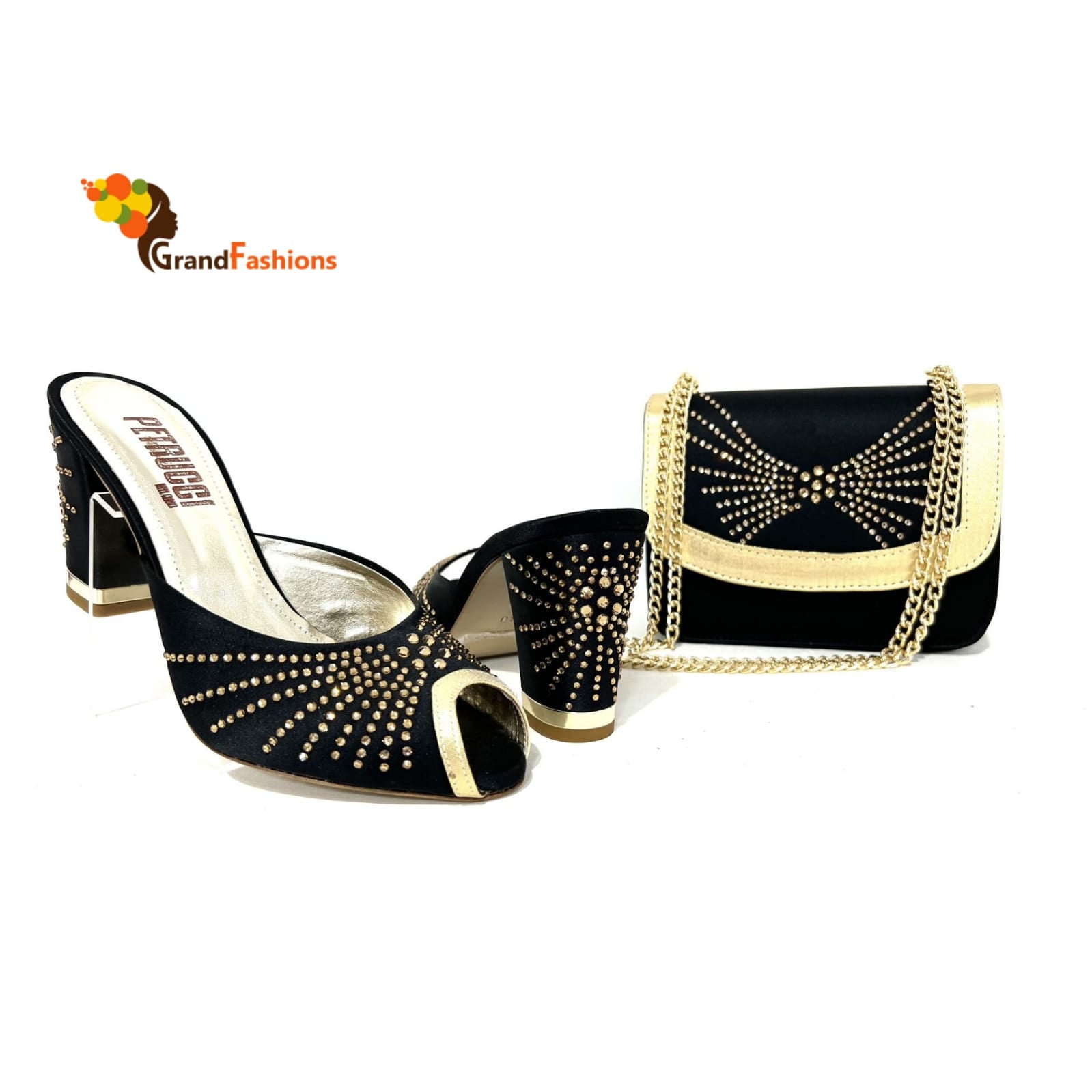 Queen Clariss Women's Rhinestone Italian Luxury Slippers & Purse Set