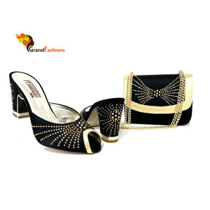 Queen Clariss Women's Rhinestone Italian Luxury Slippers & Purse Set