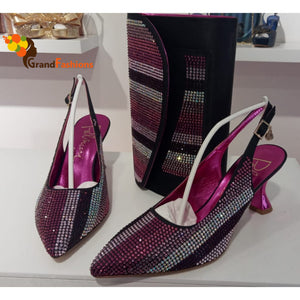 Queen Korede Women's Rhinestone Italian Luxury Shoe & Purse Set