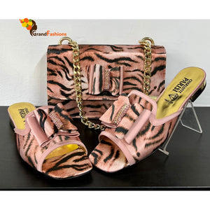 Queen Lanre Women's Italian Animal Print Slippers & Bag Set