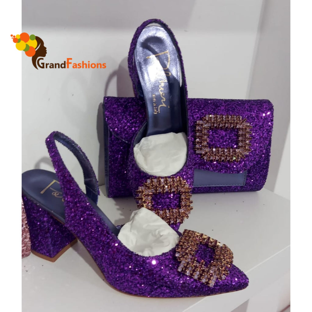 Queen Kolade Women's Glitter Italian Luxury Shoe & Purse Set