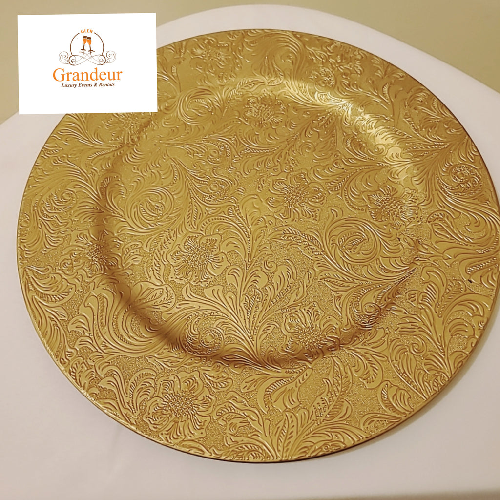 Gold Embossed Floral Charger.