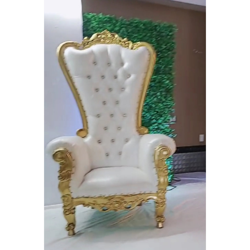 Abraham White/Gold Victorian Throne Chair