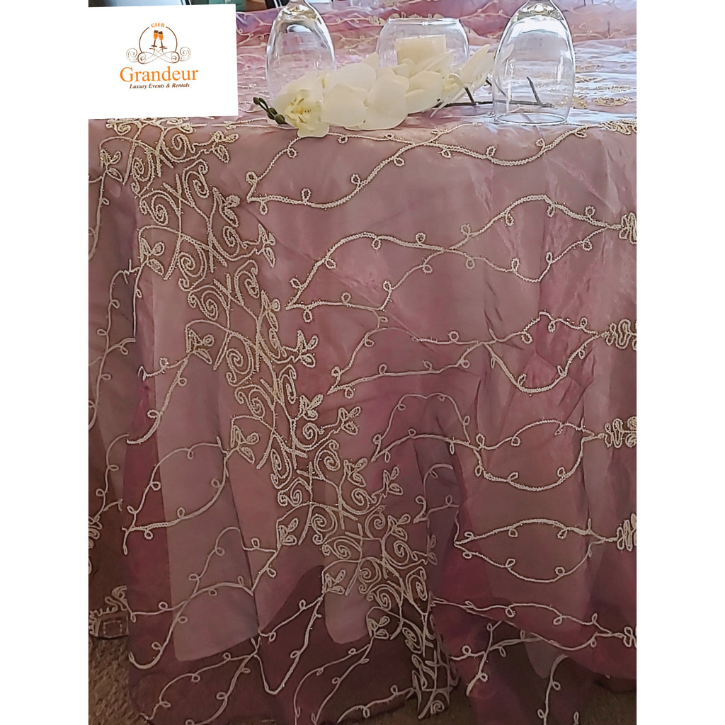 Purple/Champaign Luxury Silk Floral Overlay