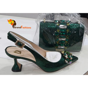 Queen Lianna Women's Luxury Italian Shoe & Puse Set With Gemstone