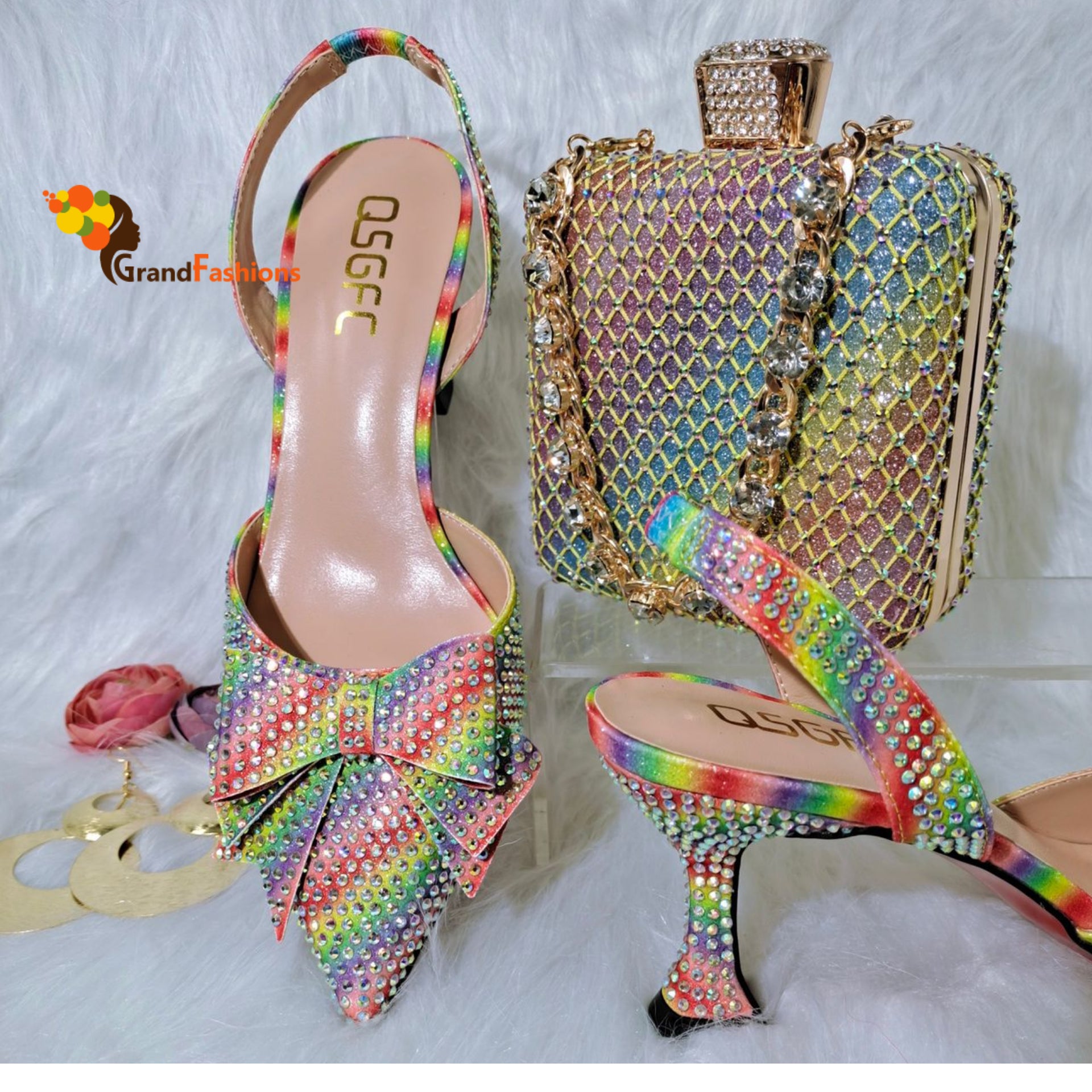 Queen Perdita Women's Rhinestone Shoe & Bag Set