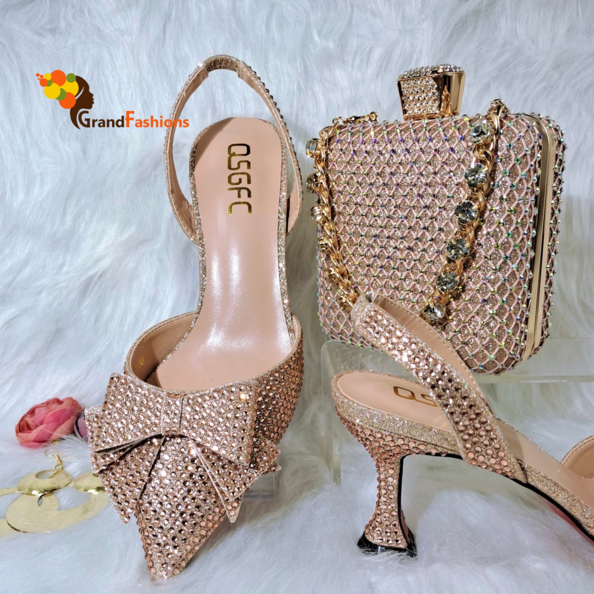 Queen Petra Women's Rhinestone Shoe & Bag Set