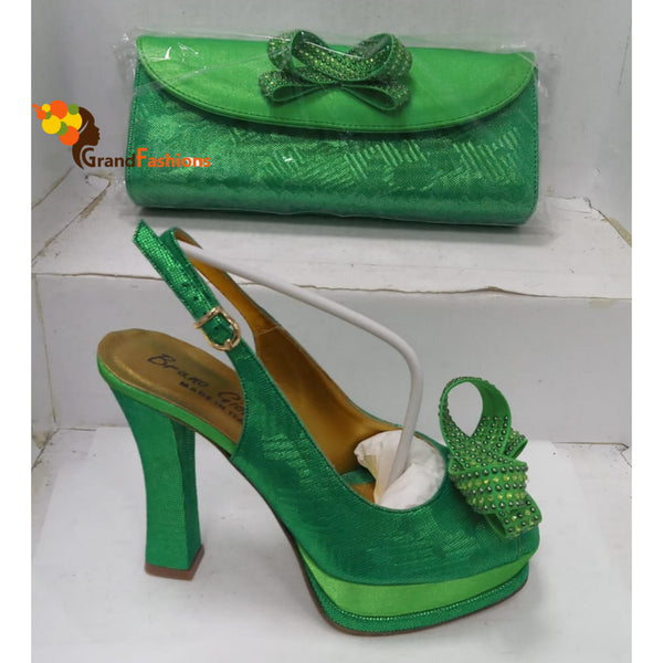 Queen Nia Women's Italian Luxury Shoe and Bag Set with Rhinestones