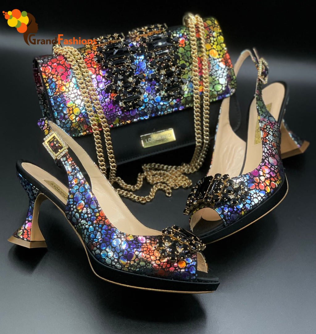 Glamorous Italian Shoes and Bag Set decorated with stones – Milvertons